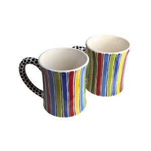 M. Bagwell "Happy Together" Polka Dot & Striped Mugs Set Of 2 Ceramic 4.25"x3.5"